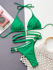 Women Solid Color Women Split Swimsuit Triangle Bag Swimsuit