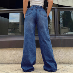Women Clothing Four Seasons Dark Color Water Scrubbing Denim Pants with Chain