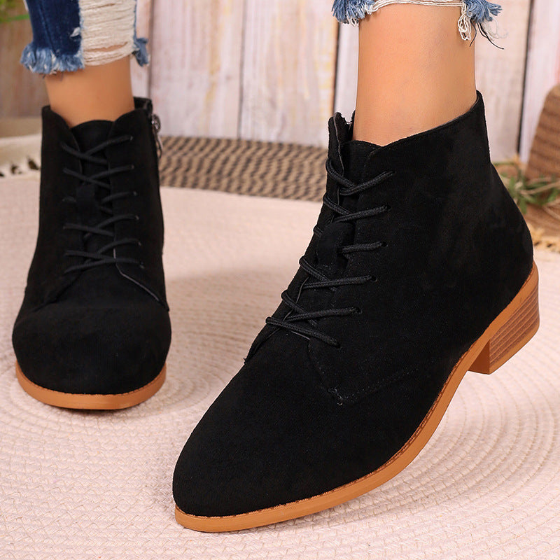 Autumn Chunky Heel Short Martin Boots Women British plus Size Lace up Chunky Heel Ankle Boots - kinko Global Holdings inc