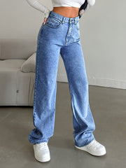 Women Clothing Loose Casual All Matching Straight Leg Denim Trousers