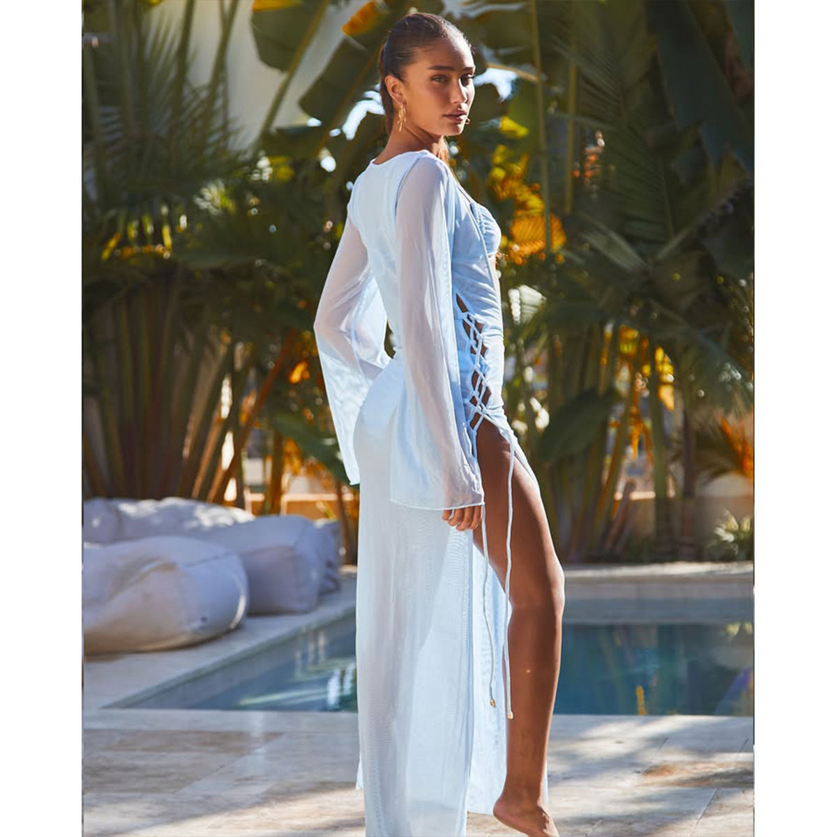 Three Point Strap Low Waist Pure Colored Fresh Bikini Backless Split Swimsuit Women - kinko Global Holdings inc