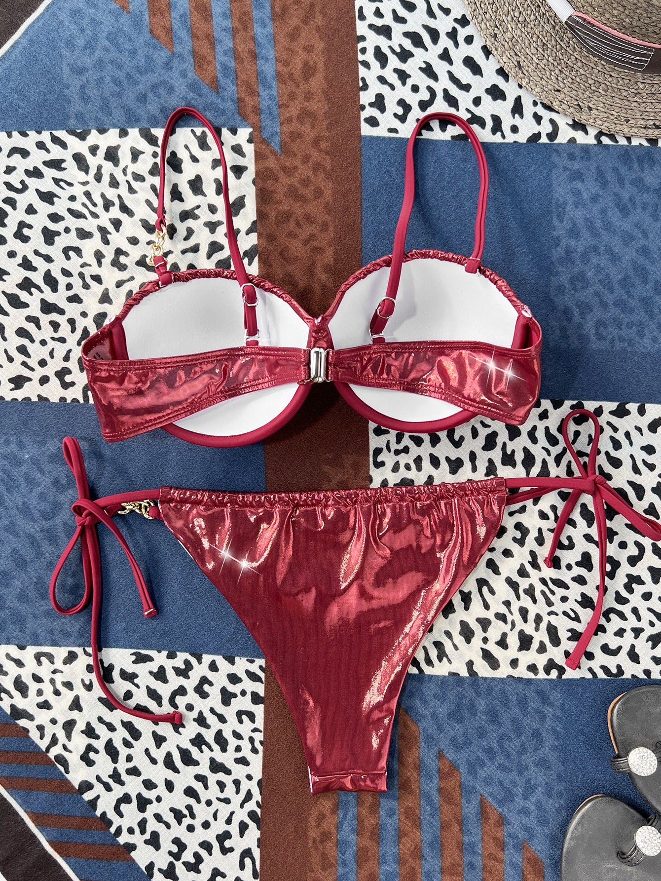 Women Split Swimsuit Steel Bracket Gathered Sexy Metal Hard Bag Bikini Swimsuit Bikini - kinko Global Holdings inc