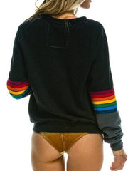 Simple Loose Plus Size Print Color Stripes Stitching Long-sleeved Sweater - kinko