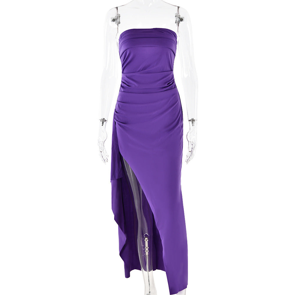 Evening Gown Women's One Neck Strapless Dress Fashionable And Sexy Backless High Slit Long Dress - kinko