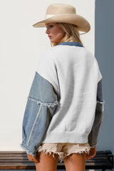 Double Take Full Size Star Pattern Raw Edge Long Sleeve Sweater - kinko