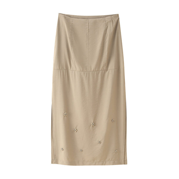 Solid Color Worsted Embellished Set Diamond Skirt