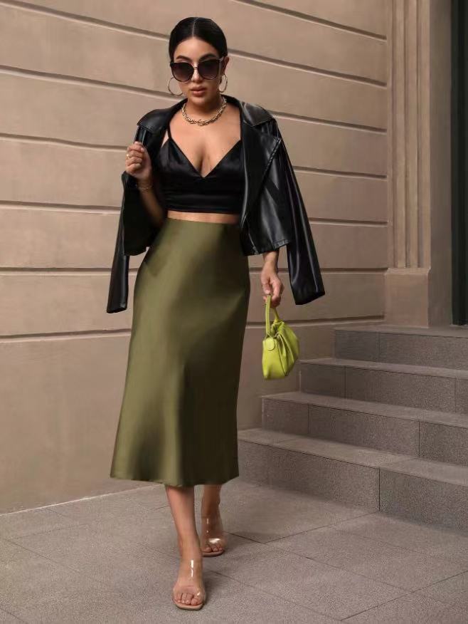 European And American Elegant Style A- Line Satin Skirt - kinko