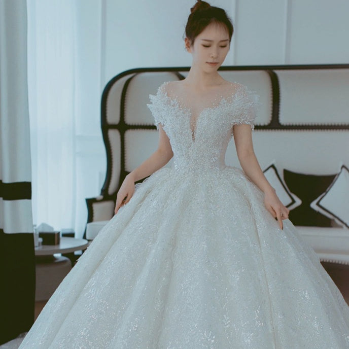 Off Shoulder French Main Wedding Dress - kinko