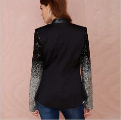 Women Thin Jacket Coat Spring Autumn Long Sleeve Lapel Fashion Silver Black Sequin Elegant Slim Work Blazers Suit feminino - kinko