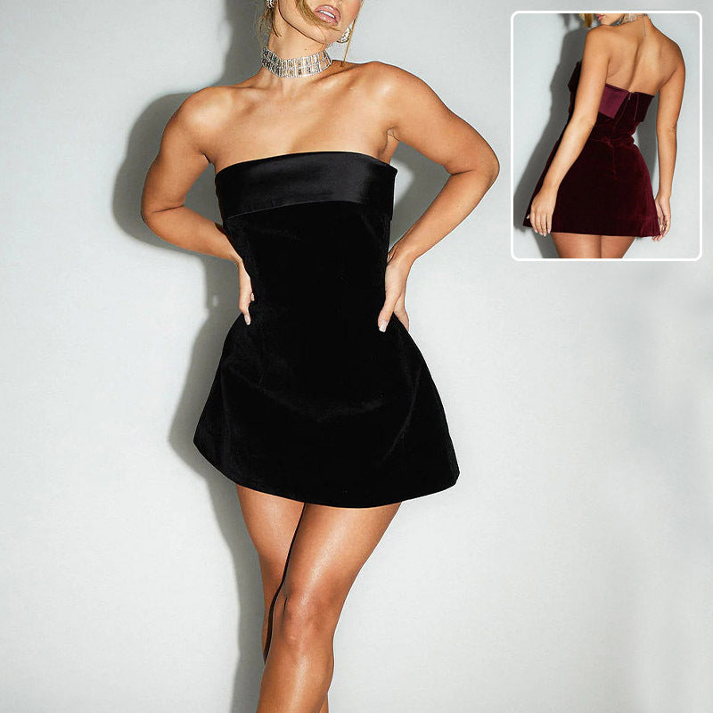 Ins Slim Tube-top Dress Fashion Zipper A-line Short Dresses Party Evening Clothing For Women - kinko