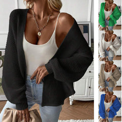Batwing Sleeve Cardigan Solid Color Cardigan