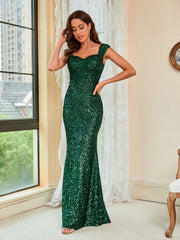 Green Suspenders Mid Waist Party Evening Dress - kinko