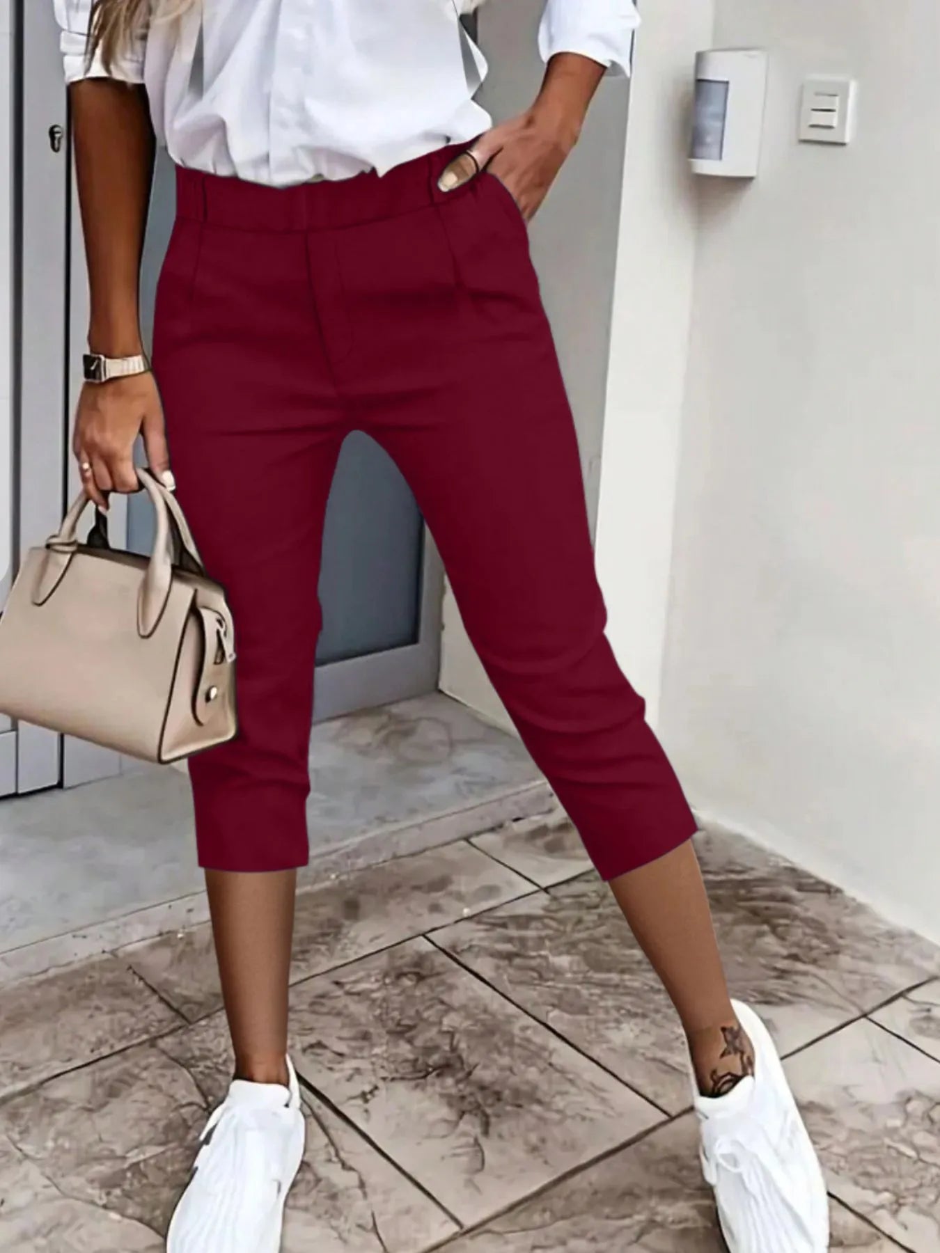 Pleated Detail Pants with Pockets - kinko