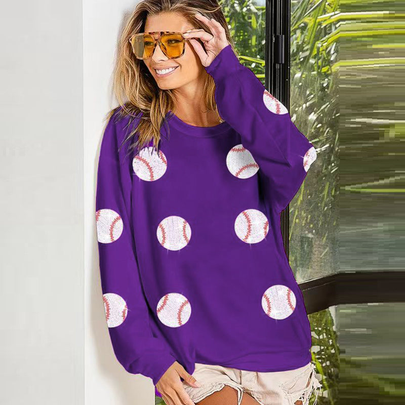 Spring Popular Baseball Sequined Sweatshirt Lazy Long Sleeve Tops Outerwear Women - kinko Global Holdings inc