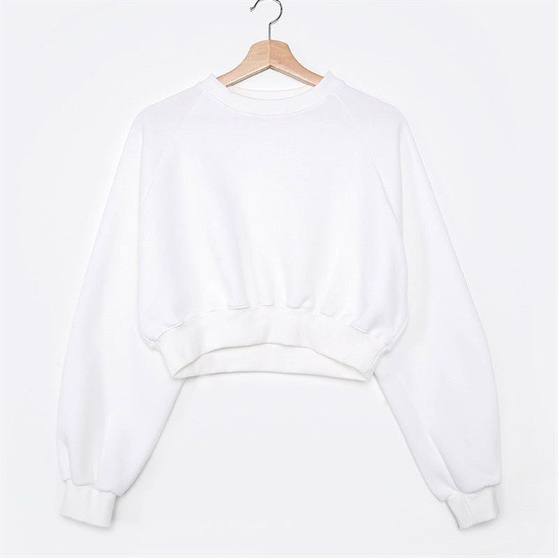 Round Neck Waist Trimming High Waist Short Sweatshirt - kinko