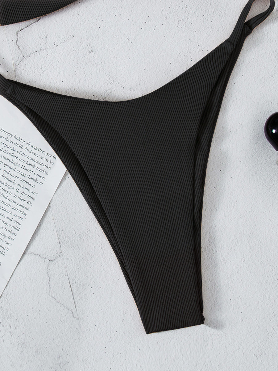 Swimwear Solid Color Flat Chest Bikini Set French Sexy Bikini Swimsuit - kinko Global Holdings inc