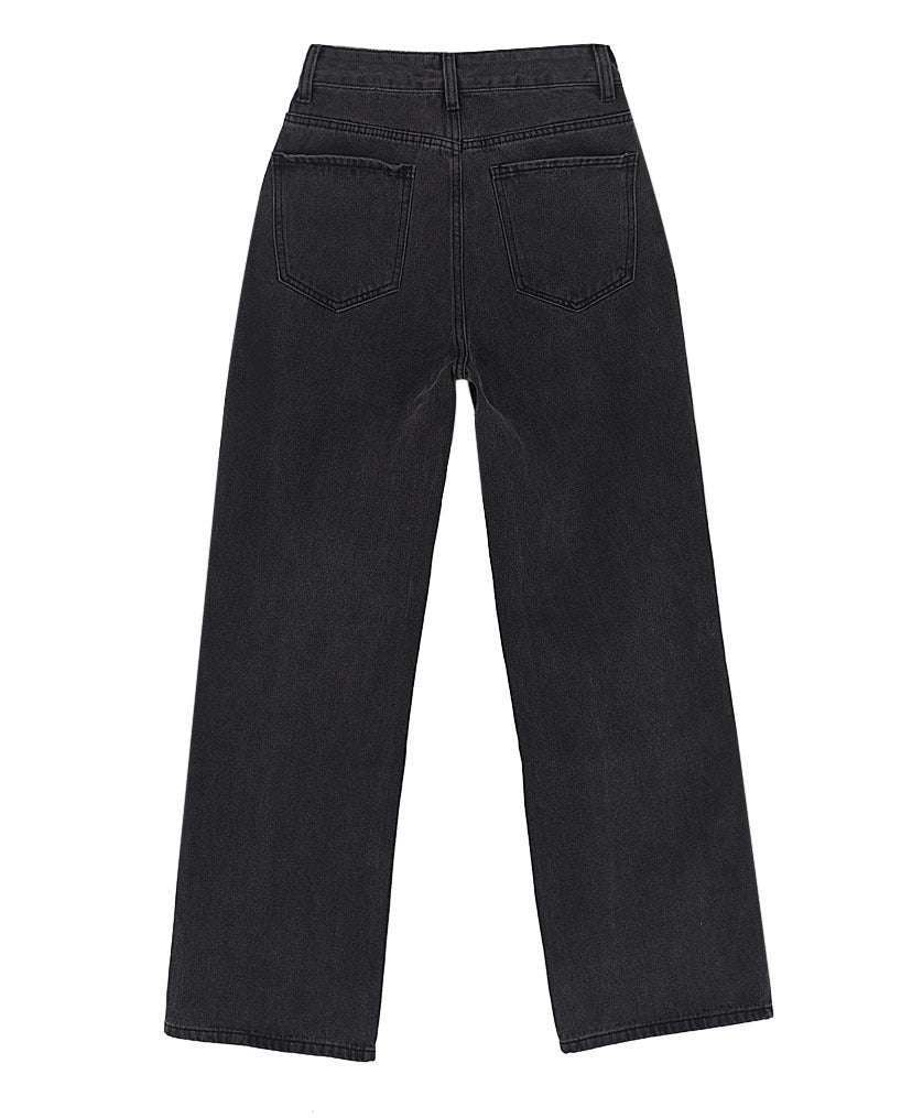 Black Gray Women High Waist Ripped Jeans Baggy Straight Trousers - kinko Global Holdings inc