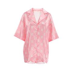 Satin Printed Cardigan Long Sleeve Shorts Pajamas Two Piece Set Soft Comfortable Ladies Homewear