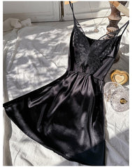 Nightdress Sexy Minimalist Casual Sling Ice Silk Pajamas Summer Sexy Wind Belt Nightgown Seduction Braces Nightdress