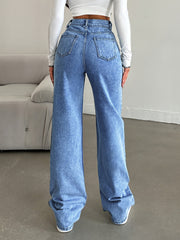 Women Clothing Loose Casual All Matching Straight Leg Denim Trousers