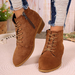 Autumn Chunky Heel Short Martin Boots Women British plus Size Lace up Chunky Heel Ankle Boots - kinko Global Holdings inc