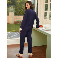 Pajamas Women Spring Autumn Simple Cardigan Long Sleeve Long Home Wear Set