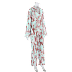Autumn Printed Cardigan Loose Home Wear Long Sleeve Trousers Two Piece Ice Silk Pajamas