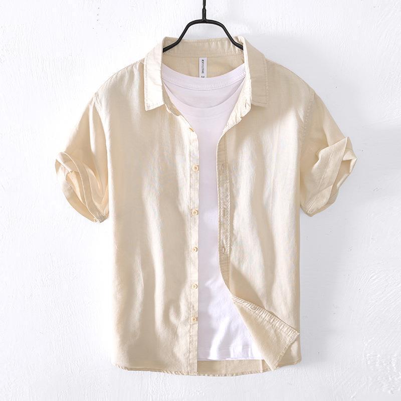 Casual Cotton And Linen Short Sleeve Shirt Men - kinko