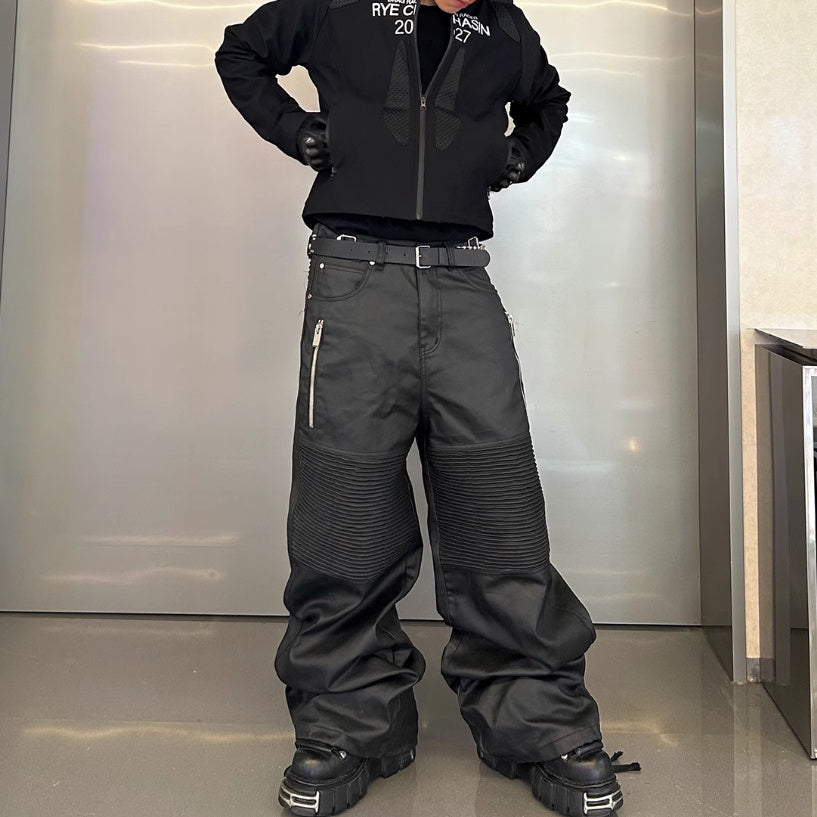 Black Glue Brush Wax Machine Pleated Knee Pads - kinko