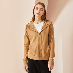 Fall Winter Coat Double Zipper Hooded Long Sleeve Warm Cardigan Women