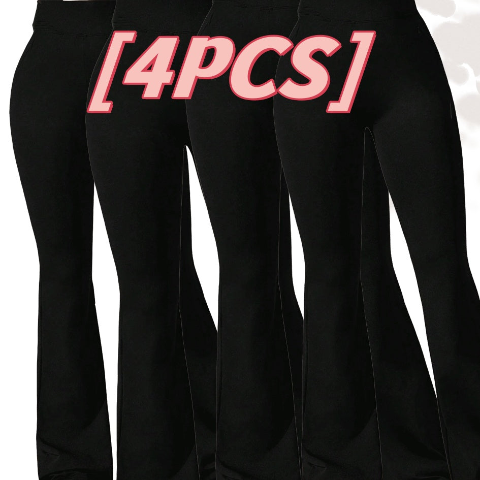 4pcs High-Waisted Flare Sharkskin Leggings Slim Fit, Lightweight & Sculpting Yoga Pants - kinko