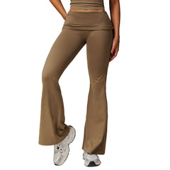 Wool Pleated Yoga Fold High Waist Running Sports Skinny Versatile Bell-bottom Pants Women - kinko