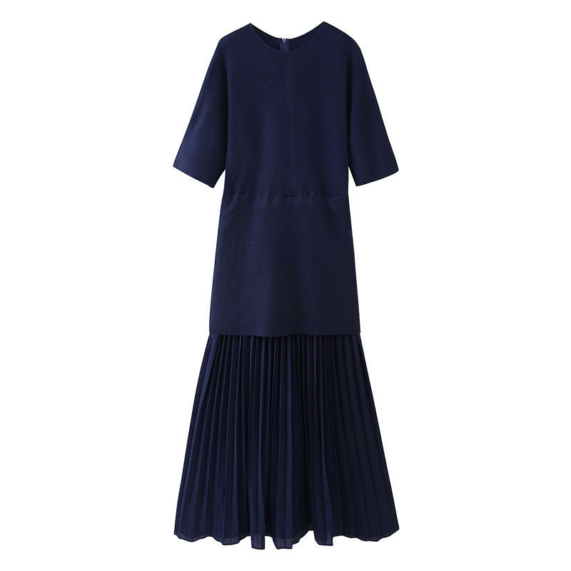 Fashionable Elegant Brown Patchwork Pleated Dress - kinko