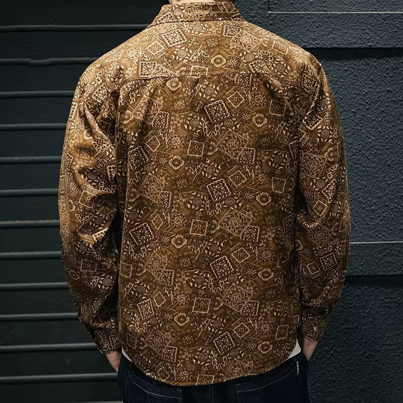 Social Style Denim Printing Men's Lapel Casual Shirt - kinko