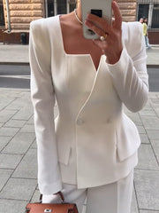 Two-button Square Collar Solid Color Blazer - kinko