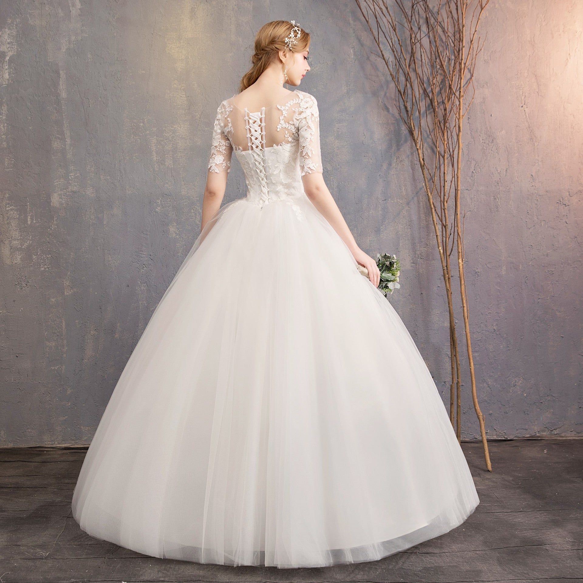 Slim Mid-sleeve Plus Size Photo Studio Wedding Dress - kinko