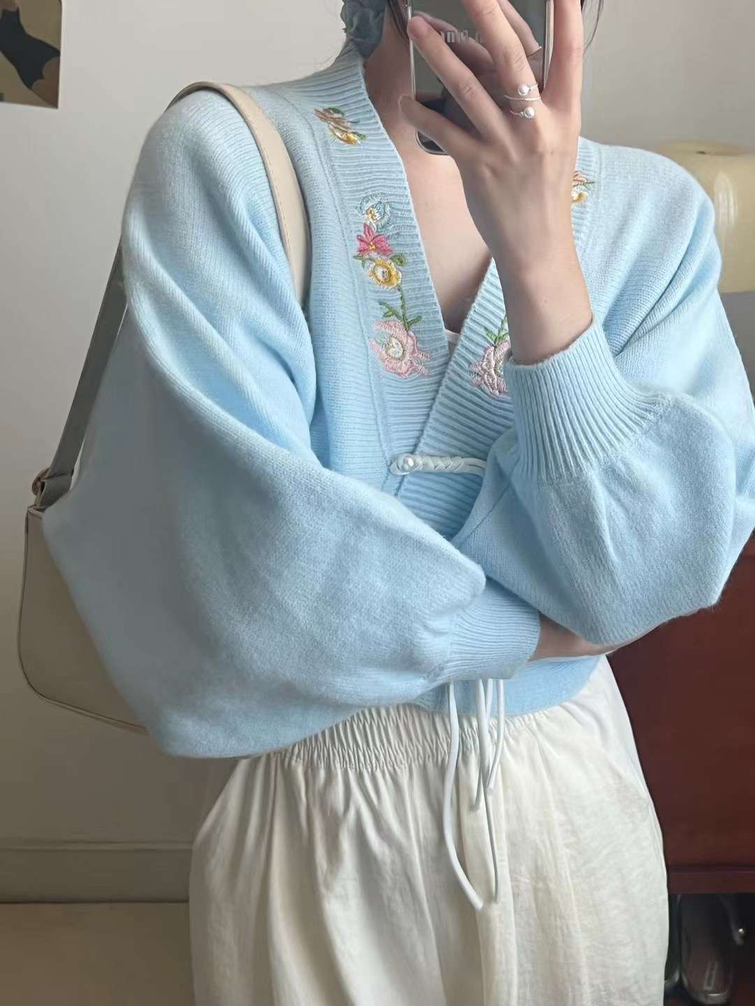 Fall Winter Coat Short Slimming V-neck Vintage Sweater Cardigan For Women