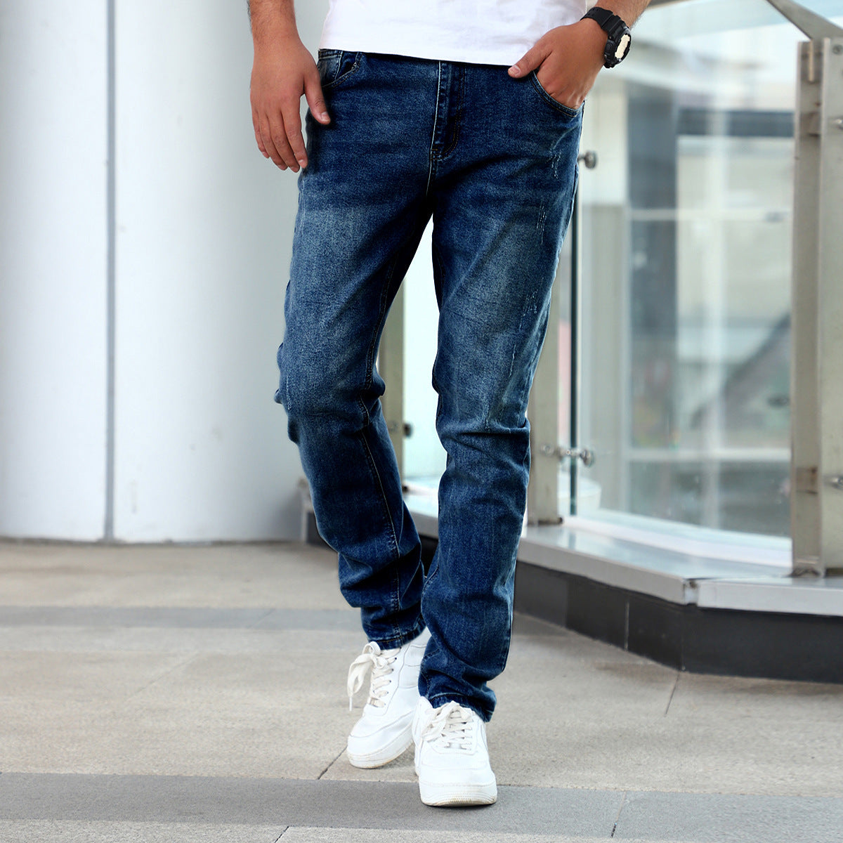 Slim Fit Stretch Men's Youth Blue Casual Pants - kinko