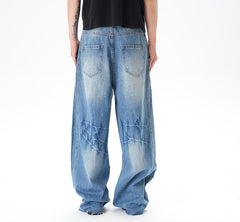 Cut Washed Vintage Washed Wide Leg Machete Jeans - kinko