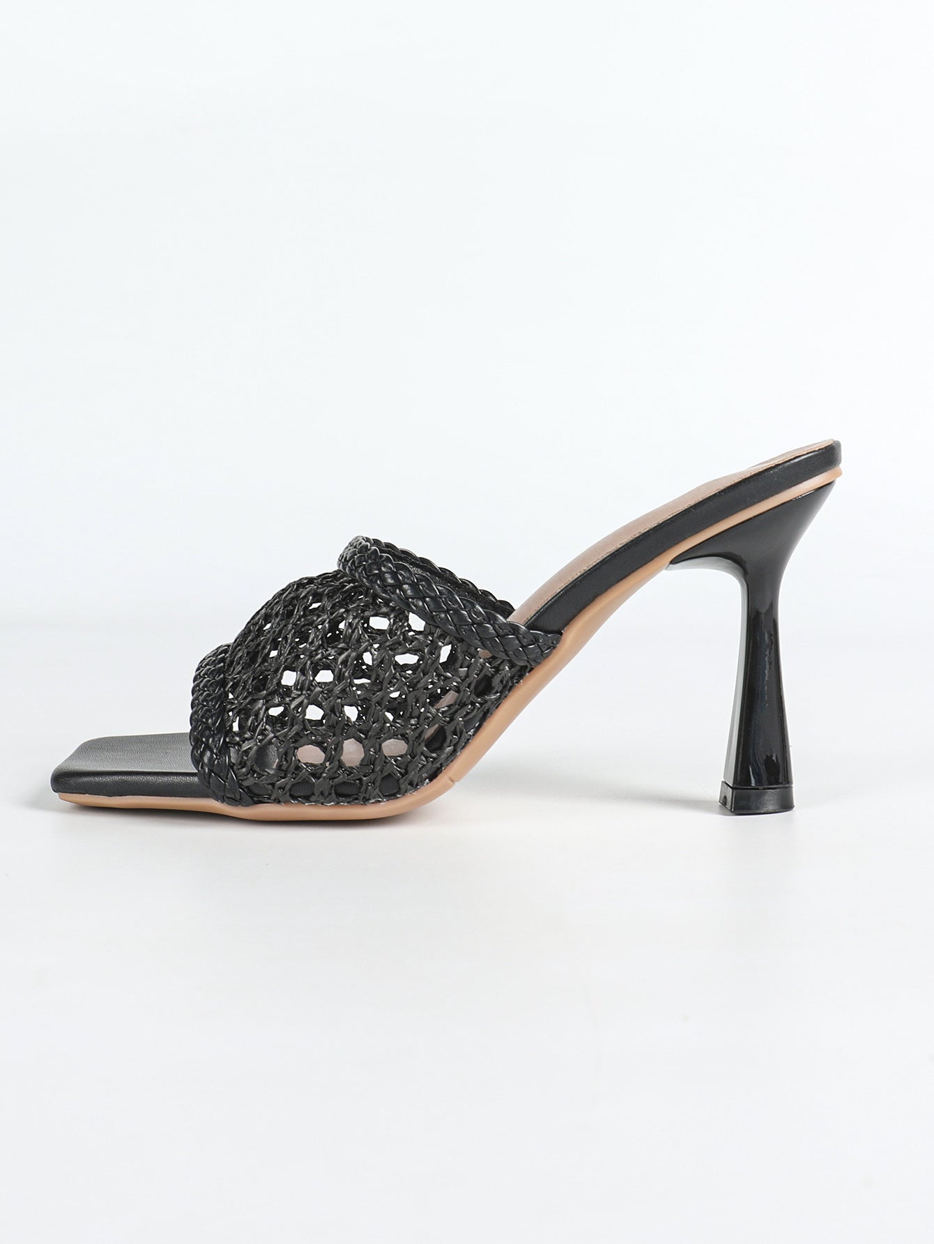 Woven Sandals Women 9cm High Heel Stiletto Heel Outer Wear Slippers Square Toe Sandals - kinko Global Holdings inc