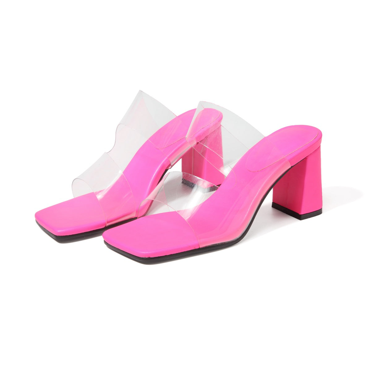 Candy Color Sandals High Heels Transparent PVC All Match High Heel Square Toe Sandals - kinko Global Holdings inc