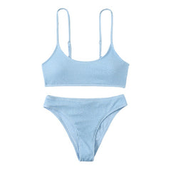 Wave Pattern Lady Sexy Split Triangle Strap Bikini Beach Nightclub Swimsuit
