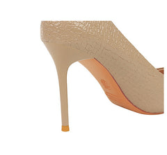 Retro High Heels Stiletto Heel Cocktail Women Shoes Snake Pattern Patent Leather Low Cut Metal Pointed High Heel Pumps - kinko Global Holdings inc