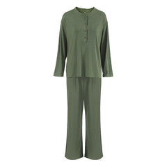 Autumn Knitted Sunken Stripe Casual Simple Pajamas Women Long Sleeved Trousers Comfortable Home Wear
