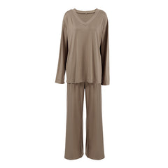 Autumn White Knitted Pajamas Loose Comfortable Long Sleeve Trousers Women Homewear