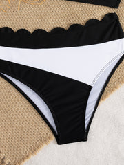 Split Swimsuit Sexy Bikini Black White Contrast Color Ruffled High Waist Swimsuit