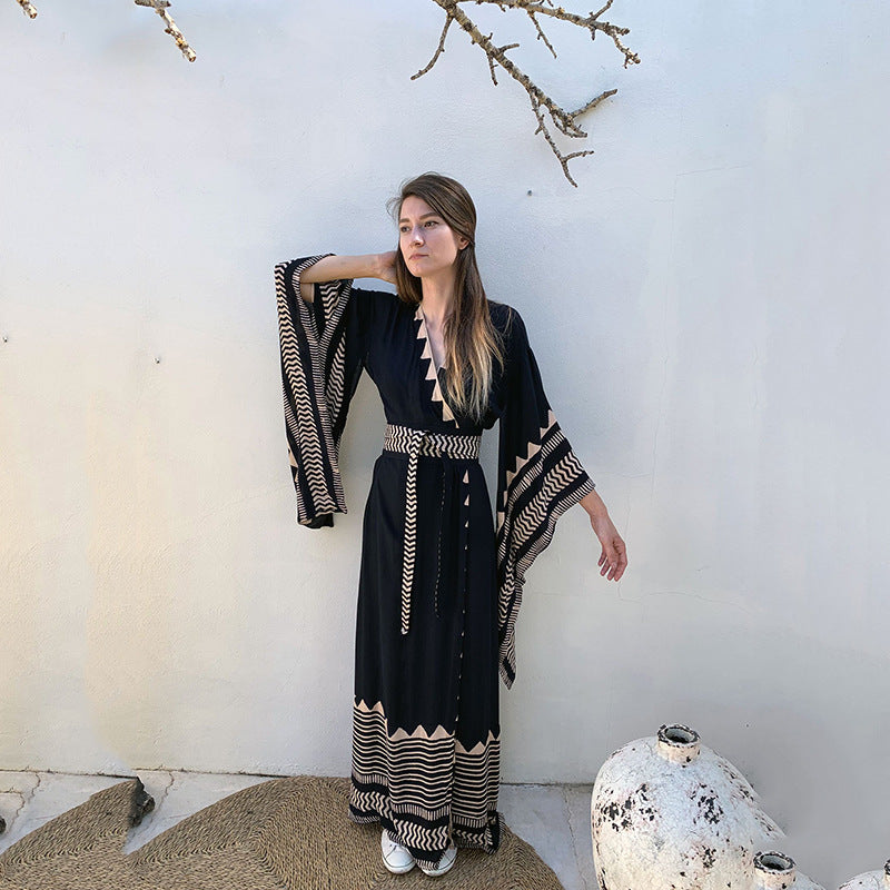 Cotton Printed Cardigan Seaside Vacation Sun Protection Shirt Beach Bikini Cover Swimsuit Outwear Women - kinko Global Holdings inc