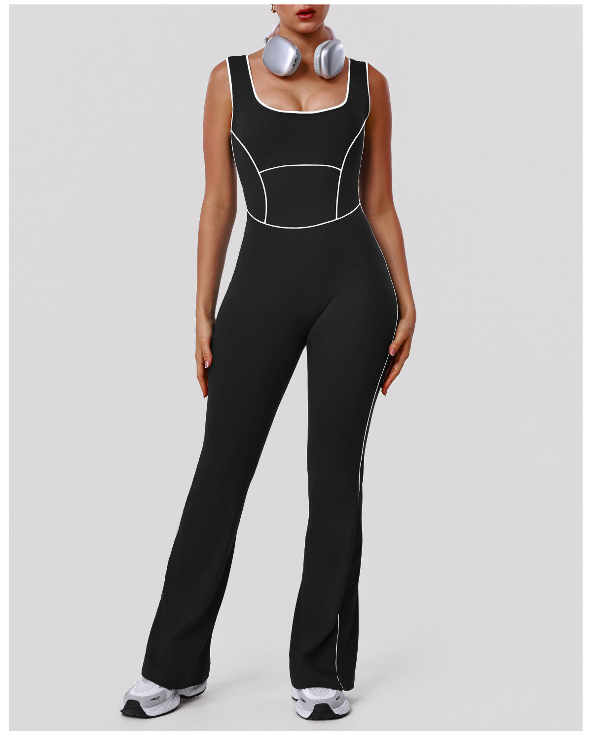 Hollow Out Cutout Contrast Color Shaping Yoga Bodysuit Peach Hip Micro Pull Jumpsuit Fitness Sportswear with Pad - kinko Global Holdings inc