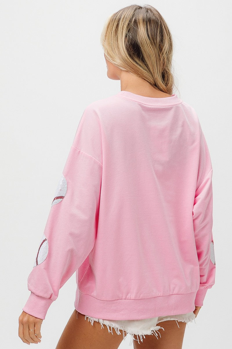 Spring Popular Baseball Sequined Sweatshirt Lazy Long Sleeve Tops Outerwear Women - kinko Global Holdings inc