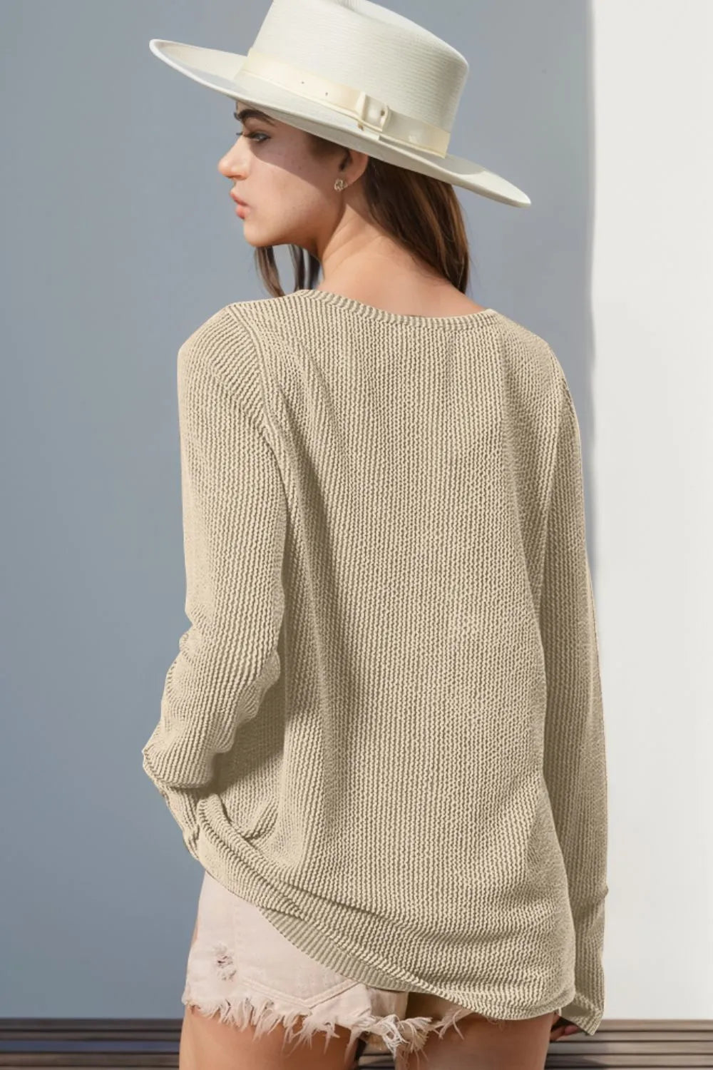 Double Take Full Size Notched Thumbhole Long Sleeve T-Shirt - kinko